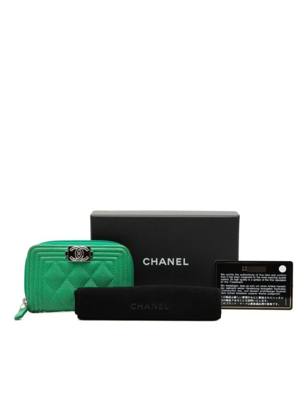 Chanel CC Logo Boy Coin Purse Green Caviar Leather - Picture 7 of 7